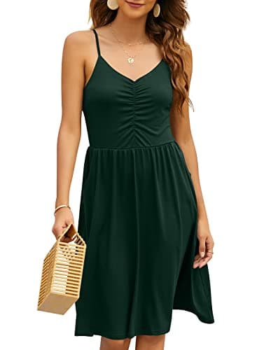 YATHON 2025 Casual Dresses for Women Sleeveless Cotton Summer Beach Dress A Line Spaghetti Strap Sundresses with Pockets (XL, YT090-Dark Green) - Image 4