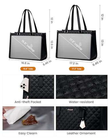 LOVEVOOK Lunch Tote Bag for Women, 15.6 Inch Laptop Bag with Insulated Lunch Compartment, Quilted Large Capacity Computer Handbag with Purse for Business, Work, Nurse, Office, Collage, Casual, Black - Image 5