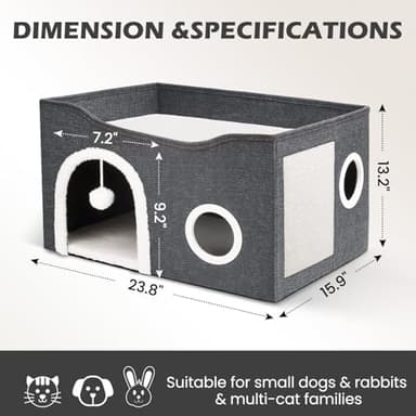 Heeyoo Cat House for Indoor Cats - Large Cat Bed Cave with Fluffy Ball and Scratch Pad, Foldable Cats Houses & Condos, Cat Hideaway, Covered Kitty Bed for Multi Small Large Kitty, 23.8x15.9x13.2 Inch - Image 2