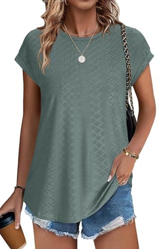 XIEERDUO Short Sleeve Shirts for Women Trendy Cute Shirts Summer Blouses for Women 2025 Vacation Teachers Outfits M - Image 2