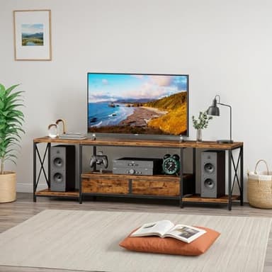 LED TV Stand for 75 70 Inch TV with Fabric Drawers LED Entertainment Center Television Stands with Storage Shelves for Living Room, Bedroom, TV Console Table 63" Rustic Brown - Image 6