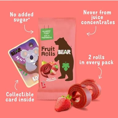 BEAR Real Fruit Snack Rolls - Gluten Free, Vegan, and Non-GMO - Strawberry – 36 Rolls, Healthy School And Lunch Snacks For Kids And Adults, 0.7 Ounce (Pack of 18) - Image 7