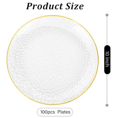 Rubtlamp 100 Pcs Gold Plastic Plates - 10 inch Clear Gold Dinner Plates - Hammer Pattern Design - Fancy Disposable Plate - Heavy Duty Party Plate Ideal for Wedding - Image 2