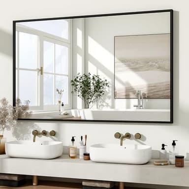 HARRITPURE 48"x30" Framed Bathroom Mirror for Wall Rectangle Mirror Aluminum Alloy Frame Wall-Mounted for Farmhouse Entryway Bedroom Living Room Black - Image 6
