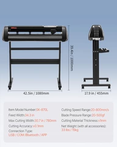 VEVOR 34inches Vinyl Cutter Machine, Bluetooth Cutting Plotter Machine, 400in/10m Accuracy Steel Roller Shaft Adjustable Speed Force, SignMaster Tool Kit for Sign Making Windows & Mobile - Image 3