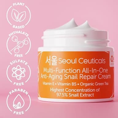 SeoulCeuticals Large 4oz 97.5% Snail Mucin Moisturizer Cream Korean Skin Care - K Beauty Skincare Day & Night Snail Repair Cream Filtrate Cruelty Free - Image 7