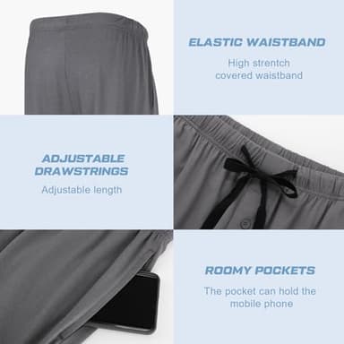 BAMBOO COOL Mens Pajama Pants Sleep Lounge Bottoms Soft Comfy Long Pj Pant Sleepwear with Pockets 2 Pack - Image 3