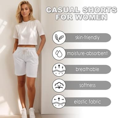 XinYangNi Women's Elastic Waist Casual Comfy Cotton Linen Beach Shorts with Drawstring Knee Length Curling Bermuda Shorts Black US XL - Image 3