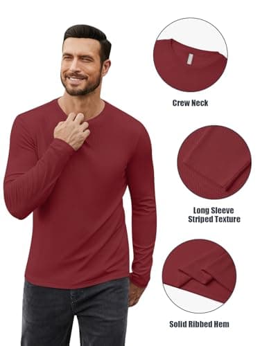 hawalili Men's Long Sleeve Shirts Ribbed Pullover Sweater Thermal Tops Crew Neck Stretchy Undershirts Wine Red XX-Large - Image 5
