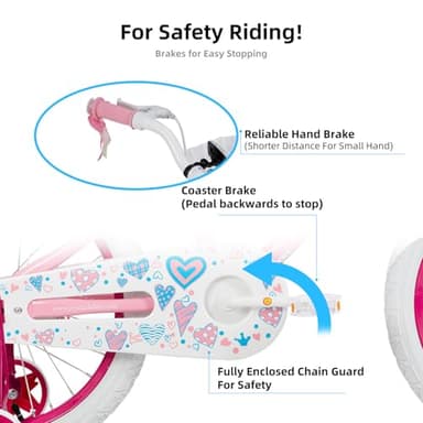 JOYSTAR 18 Inch Girls Bike for 5-9 Years Old Kids Bike with Training Wheels and Basket 18 Inch Bikes Bicycle with Handbrake in Cherry Pink - Image 3