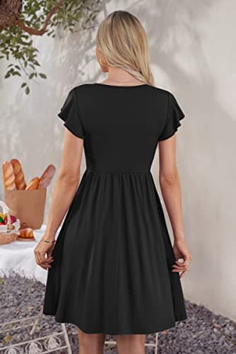 WNEEDU Women Summer Dresses Sleeveless Casual Loose Swing Button Down Midi Dress with Pockets(Black,L) - Image 3