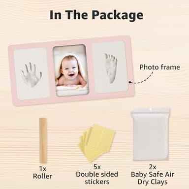 Calenzana Pink Baby Hand and Footprint Kit, 4x6 Baby Keepsake Nursery Picture Frame Handprint Kit, Gifts for Newborn Girls Boys New Mom - Image 3