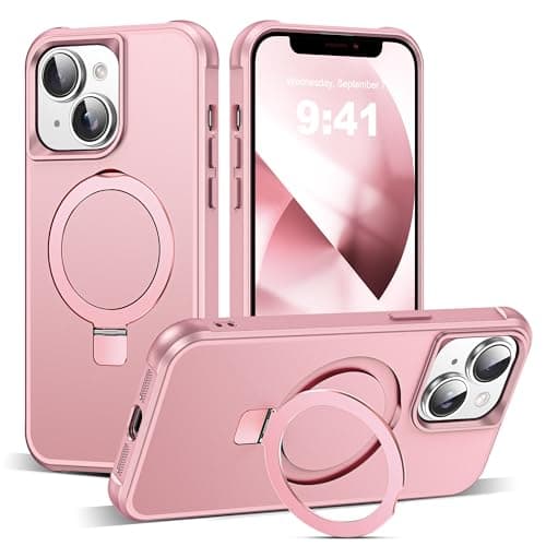 SKYLMW Compatible with iPhone 13 Case & iPhone 14 Case with Invisible Magnetic O-Ring Stand Phone Cases for 13 & 14 6.1" [Compatible with Mag-Safe][Great Grip Feeling], Rose Gold - Image 1