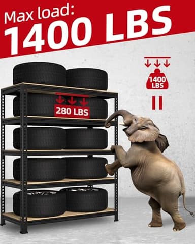 PrimeZone 32" W x 16" D x 63" H Storage Shelves - 5 Tier Adjustable Garage Storage Shelving, Heavy Duty Metal Storage Utility Rack Shelf Unit for Warehouse Pantry Closet Kitchen, Black - Image 5