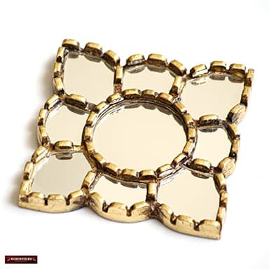 Small Gold Mirror Wall Decorative | Square Accent Mirrors for Wall Decor Bedroom Living Room | Diamond Bronze Leaf Wood Wall Mirror from Peru - Image 3