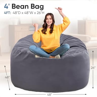 DUMOS 4FT Bean Bag Chair Beanbag for Adults and Kids Oversized Lazy Sofa Living Room Furniture with Removable Washable Cover Giant Comfy Gaming Chair Round Couch for Bedroom Dorm - Image 2