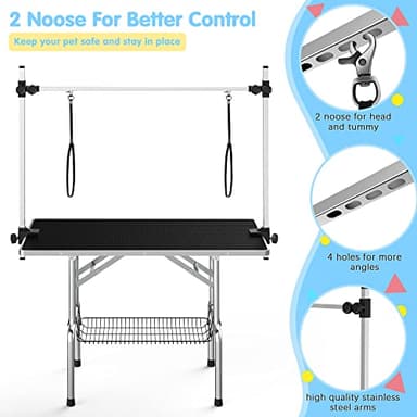 Lyromix 46''Large Dog Grooming Table, Adjustable Cat Drying Desktop with Arms, Nooses, Mesh Tray, Foldable Pet Station at Home, Maximum Capacity Up to 330Lb, 46inch, Black, 46in - Image 2