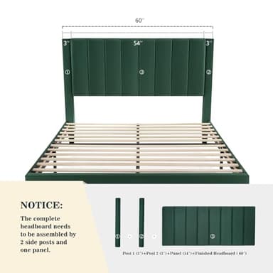 Allewie Queen Bed Frame/Velvet Upholstered Bed Frame with Vertical Channel Tufted Headboard/Strong Wooden Slats/Platform Bed Frame/Mattress Foundation/Box Spring Optional/Easy Assembly/Green - Image 4