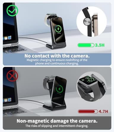 Magnetic Wireless Mag-Safe Charging Station, 3 in 1 Fast Max Charging for iPhone 16 15 14 13 12 Pro Max Plus, Apple Watch, Air Pods Pro - Space-Saving Multi-Device Stand (Black) - Image 5