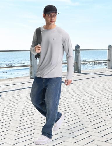 baleaf Men's Sun Protection Swim Shirts UPF 50+ UV Sun Shirt Quick Dry Long Sleeve Rash Guard Shirt with Zipper Pocket Light Gray M - Image 7