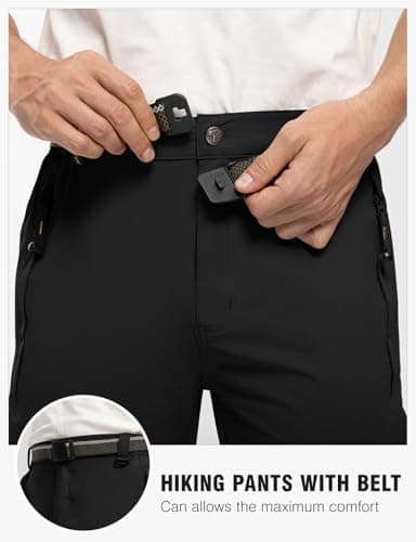 TBMPOY Men's Lightweight Hiking Pants with Belt 5 Zip Pockets Waterproof Quick-Dry Travel Fishing Work Outdoor Pants Thin Black M - Image 4