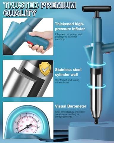 LIVEHITOP Toilet Plunger, High Pressure Air Plunger for Toilet, Toilet Clog Remover Tool with Visual Barometer, Powerful Heavy Duty Plunger for Bathroom Kitchen Floor Drain Sinks Clogged Pipe - Image 6