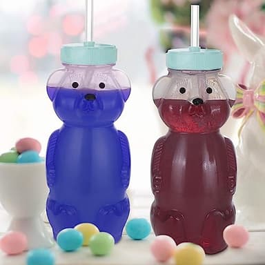 Honey Bear Straw Cups, Juice Bear Bottle Drinking Cup Long Straws with 4 Flexible Straws & Cleaning Tools, 8-Ounce Therapy Sippy Bottles for Speech and Feeding Training, Food-Grade & BPA Free 2 Pack - Image 4