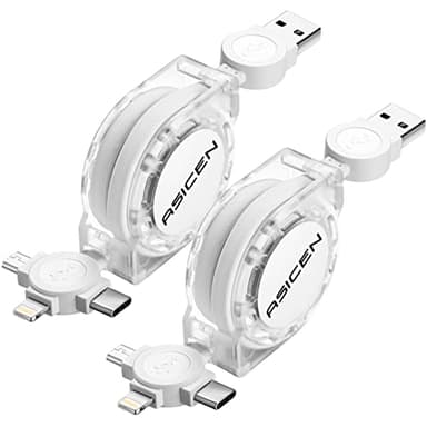3 in 1 Retractable Multi Charging Cable, 2Pack Multi Fast Charging Cord Retractable Charger Data Sync Cable with iPhone/Type-C/Micro USB Ports for Cell Phones, iPhone Series, Galaxy Series,PS,Tablets - Image 1