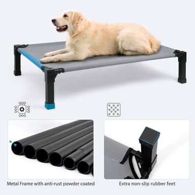 Heeyoo Elevated Dog Bed, Cooling Raised Pet Cot with Chew Proof Washable Breathable Mesh and Metal Frame, Portable Dog Cot Bed with No-Slip Feet for Outdoor or Indoor Use - Image 3