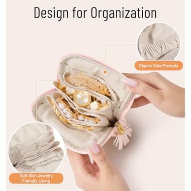 WOOMADA Velvet Travel Jewelry Organizer Case – Compact Jewelry Storage Bag With Zipper For Rings, Bracelets, Earrings – Perfect Travel Gift For Women（Pink） - Image 3