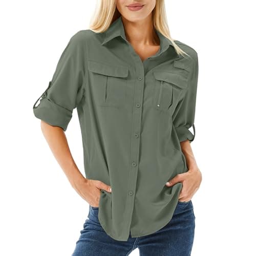 Women's UPF 50+ Long Sleeve UV Sun Protection Shirts, Fishing Hiking Travel Shirt,Breathable and Fast Dry(5071,Mountain Green,M) - Image 1