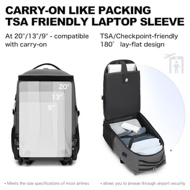 Boavan Rolling Backpack,17 inch Water Resistant Wheeled Backpack,Carry on Luggage Business Bag, Overnight College Computer bag Trolley Suitcase for Men Women Adults to Travel，Grey - Image 7