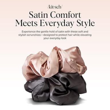 Kitsch Satin Hair Scrunchies for Women, Softer Than Silk Scrunchies for Hair - No Damage Satin Hair Ties, Ponytail Holders, 2pc (Blush/Charcoal) - Image 2