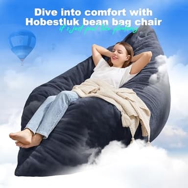 Hobestluk 3 in 1 Bean Bag Chair Giant Bean Bag Chairs for Adults with Plush Faux Fur Cover Convertible Bean Bag Floor Cushion with Machine Washable Cover for Living Room (Plush Dark Grey) - Image 6