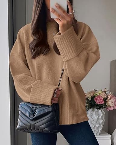 PRETTYGARDEN Women's Fall Oversized Sweaters Casual Crewneck Pullover Long Sleeve Fuzzy Chunky Knit Tops Blouse (Khaki,Large) - Image 8