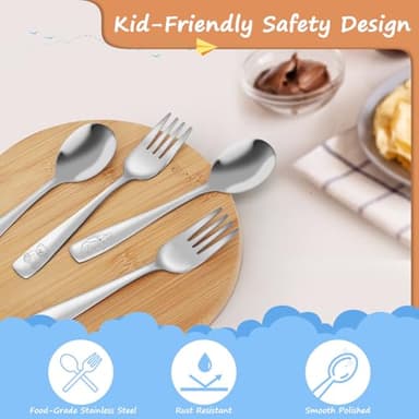 AUOIKK 10-Piece Toddler Flatware, Kids Utensils Stainless Steel Cutlery Set, Children Safe Spoons and Forks with Ergonomic Handle, Easy to use and Dishwasher Safe (Crocodile and Bear) - Image 4