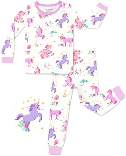 babee Reshinee Bamboo Viscose Toddler Girls Kids Pajamas Sunny Sprouts Pjs Long Sleeve Snug fit 3-4T 2pcs Soft Jammies - Image 1