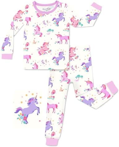 babee Reshinee Bamboo Viscose Toddler Girls Kids Pajamas Sunny Sprouts Pjs Long Sleeve Snug fit 3-4T 2pcs Soft Jammies - Image 1