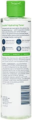 CeraVe Hydrating Toner for Face Non-Alcoholic with Hyaluronic Acid, Niacinamide, and Ceramides for Sensitive Dry Skin, Fragrance-Free Non Comedogenic, Full Size, 6.8 Fl Oz - Image 4