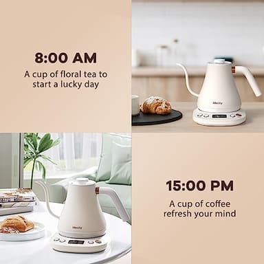 Mecity Electric Gooseneck Kettle With Keep Warm Function & LCD Display Automatic Shut Off Coffee Kettle Temperature Control Pour Over Kettle 1200 Watt, 0.8L, 120V, Off White - Image 8