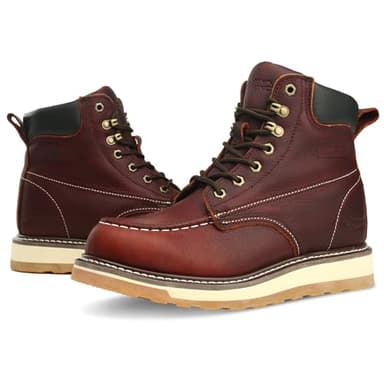 SAFETY LOONG Moc Toe Work Boots for Men Soft Toe Comfortable Full Grain Leather Non Slip Wedge Outsole Construction 6" Workboots 9 - Image 4