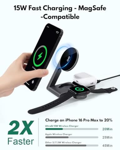 Foldable 3 in 1 Charging Station for Apple Devices with USB C Charger,Wireless Charger for Travel and Office & Home - Image 2