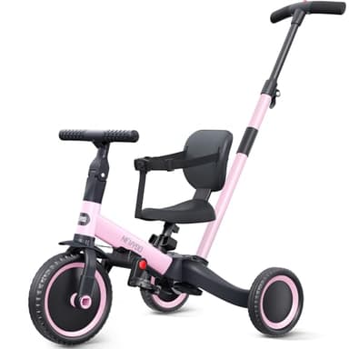 newyoo Toddler Tricycle,Toddler Bike,Birthday Gifts and Toys for 1-3 Year Old Boys and Girls, Trike with Push Handle, Backrest and Safety Belt, Balance Bike, TR007, Pink - Image 1