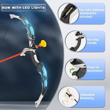 Bow and Arrow Set for Kids, 2-Pack LED Light Up Archery Set with 20 Suction Cup Arrows, Indoor and Outdoor Toy for Boys Girls Age 4-8 8-12 with Standing Target&2 Quivers, Birthday Gift 3-12 Years Old - Image 2