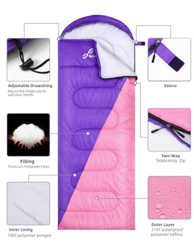 Sleeping Bags for Adults, Sportneer Sleeping Bag 3-4 Season Warm Weather Waterproof Lightweight Camping Sleeping Bag for Camping Backpacking Hiking Outdoor Travel - Image 3
