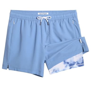 maamgic 5inch Mens Swimming Trunks with Compression Liner 2-in-1 Swim Trunks Stretch Quick Dry Swim Shorts with Zipper Pockets Mist Blue x Ink Painting XX-Large - Image 1