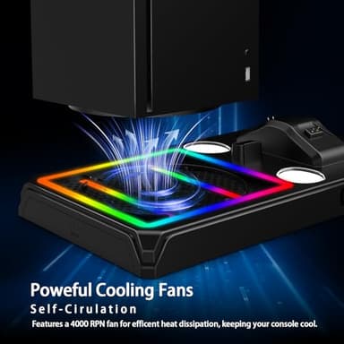 Allnice Cooling and Charging Stand for Xbox Series X/S with 2 X 1400 mAh Rechargeable Battery Xbox Series X/S Stand with Cooling Fan and Controller Charging Station & RGB Lights, 12 Game Disk Holder - Image 3