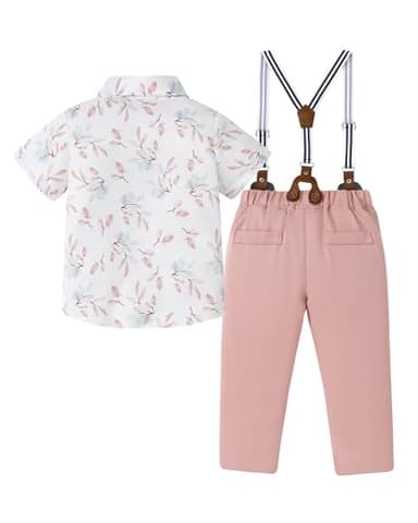 DISAUR Baby Boy Gentleman Outfit White Flower Dress Shirt Pink Suspender Pants Toddler Suits for Boys 3t 4t 3-4t - Image 5