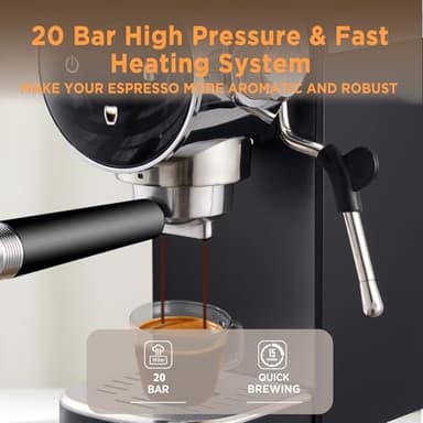Ollygrin Espresso Machine,15 Bar Semi-Automatic Espresso Maker with Milk Frother,Touch Screen Black Stainless Steel Coffee Machine with 40oz Removable Water Tank,Cappuccino,Latte,Americano for Home - Image 4