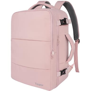 Taygeer Travel Backpack for Women, Carry On Backpack with USB Charging Port & Shoe Pouch, TSA 15.6inch Laptop Mochila Flight Approved, Nurse Bag Casual Daypack for Weekender Business Hiking, Pink - Image 1